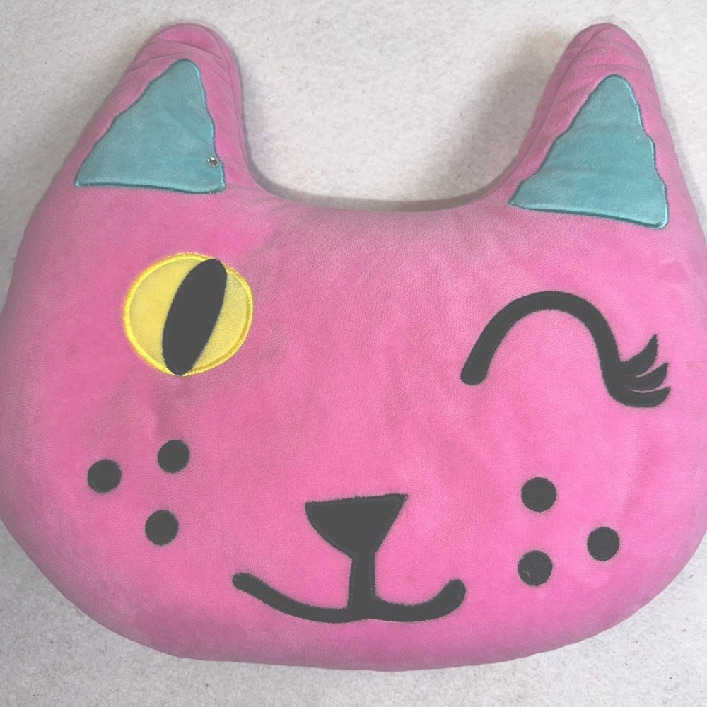 iScream Pink PINKY WINKY KITTY CAT‎ Stuffed Plush Pillow 14" x 14"